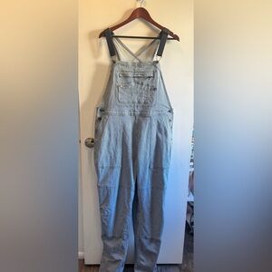 Duluth striped gardening overalls
